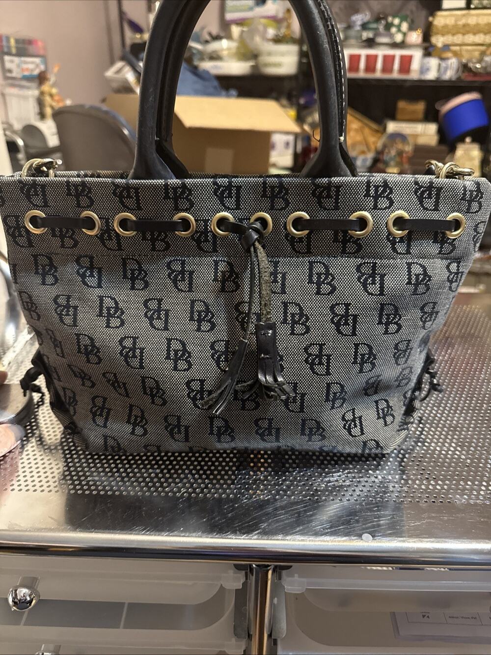 Vintage DOONEY & BOURKE HANDBAG/PURSE Classic DB Logo - Black And Gray Medium